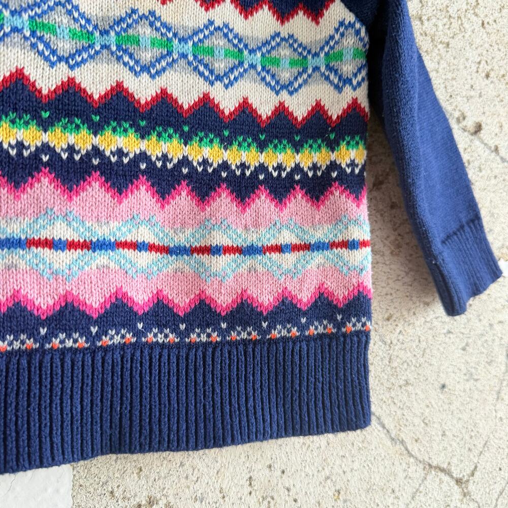 Baby Gap Sweater Fair Isle Holiday Pullover Navy Pink Girls 12-18 Months Winter - Picture 2 of 4
